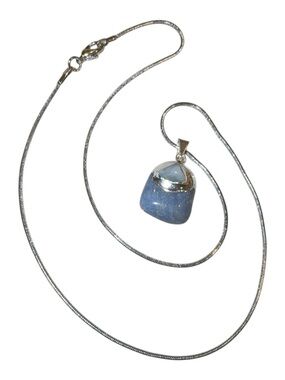 Beautiful Silver Capped Denim Blue Quartz Pendant Necklace